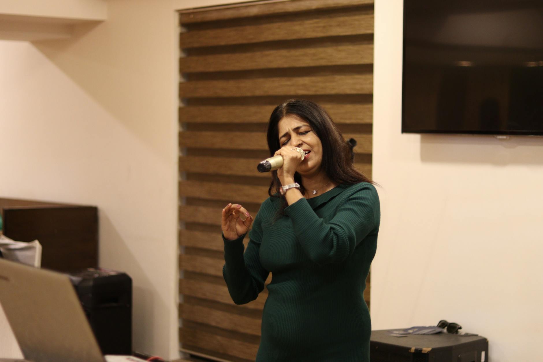 Singing karaoke at home